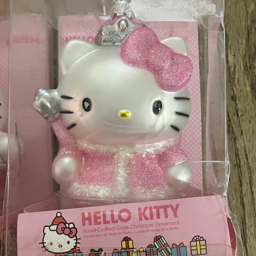 Hello Kitty Trio with Pink and Red Outfits. Glass Christmas Ornaments - Picture 4 of 4